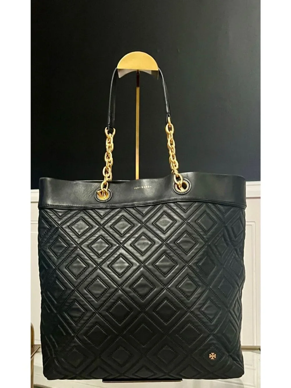 Tory Burch Black Quilted Leather Fleming Shoulder Bag
